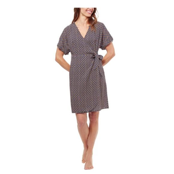 Profile by Gottex Let It Be Wrap Dress Womens L Orange Navy E24093158 V-neck SS - Picture 1 of 16
